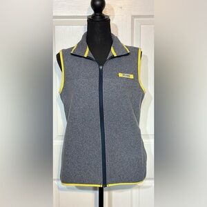 Columbia Gray and Yellow Performance Fishing Gear Full Zip Fleece Vest - Size M